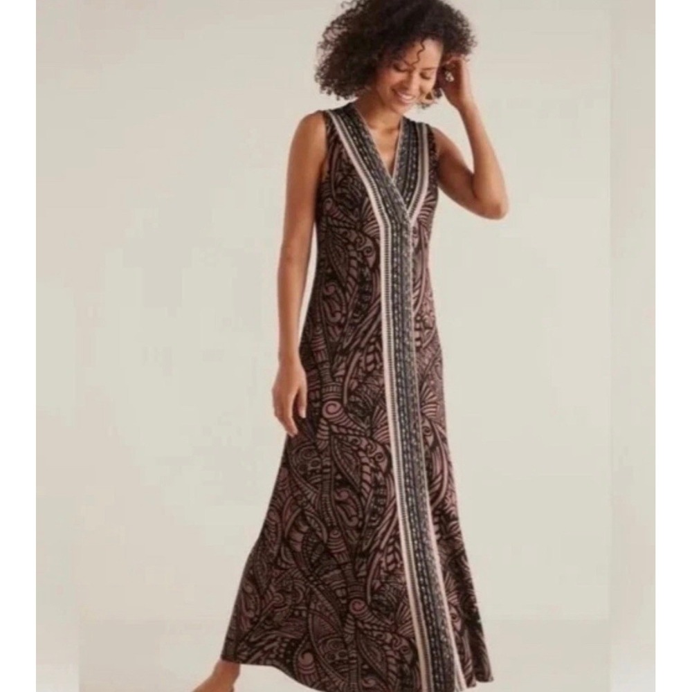 Soft Surroundings Womens Small‎ Ikaria Tribal Geometric Sleeveless Maxi Dress